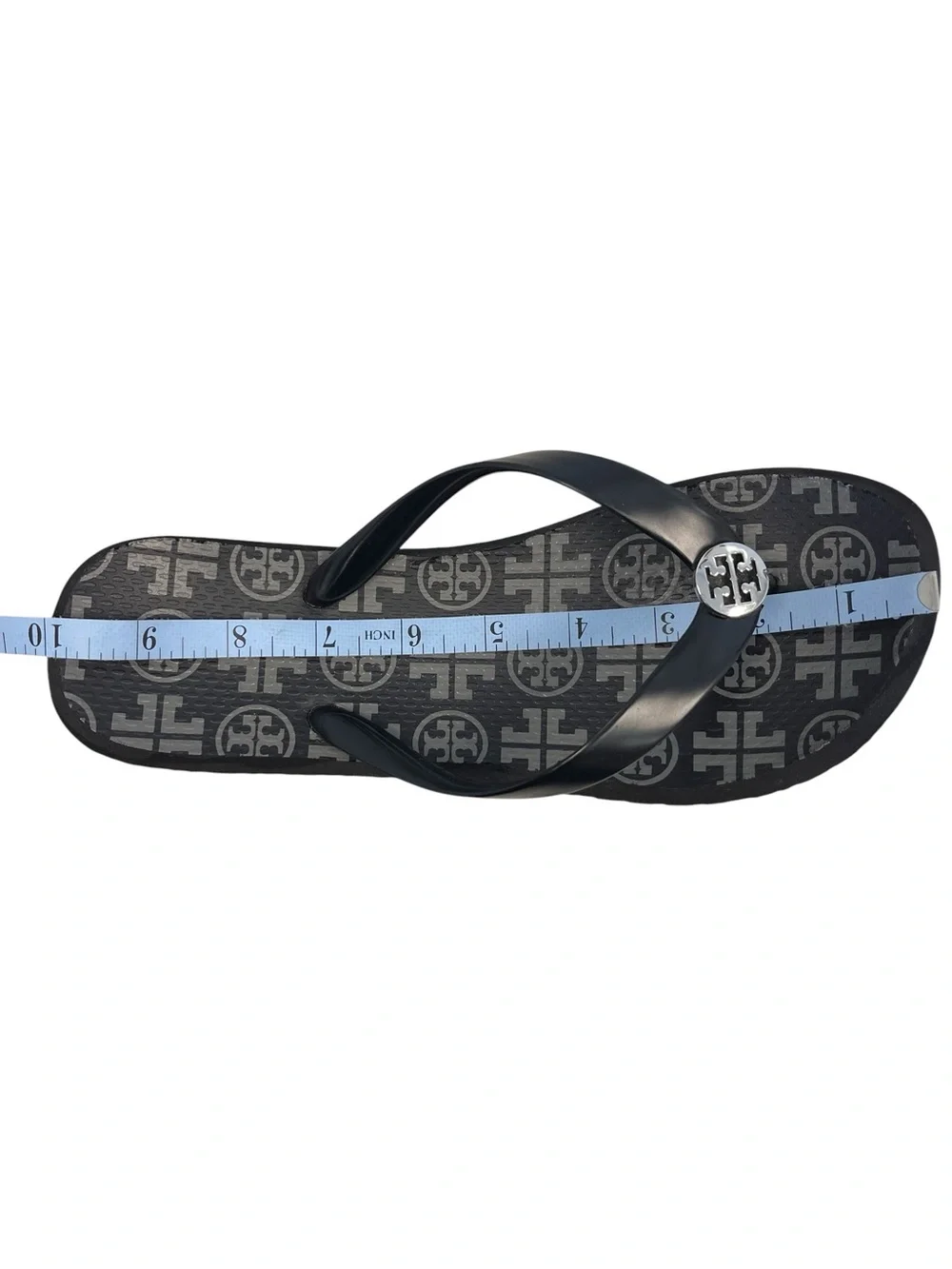 Tory Burch Black Gray Monogram Double T Medallion Thong Flip Flop
